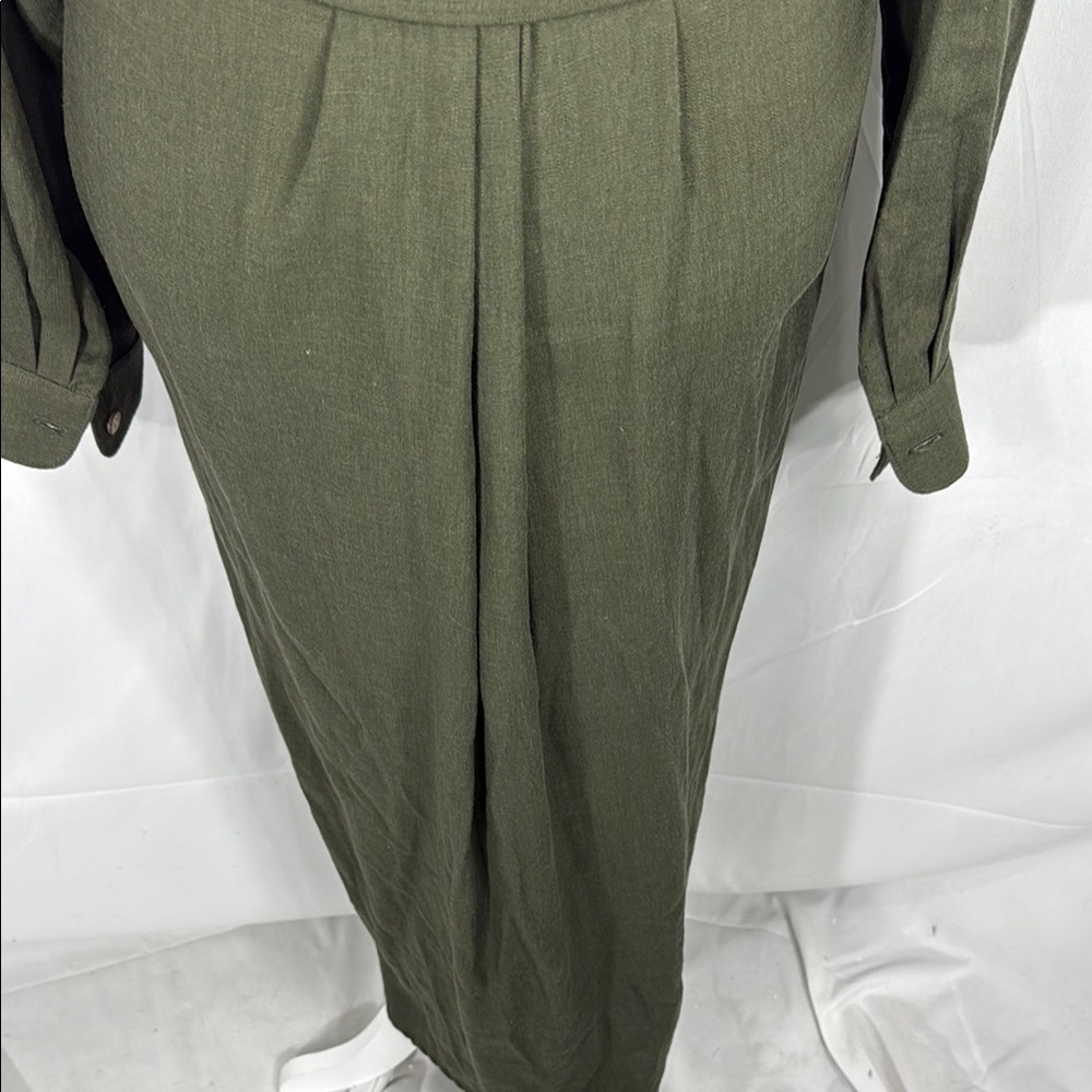 Karen Kane Forest Green Button Front Belted Midi Shirt Dress L Long Sleeve - Picture 11 of 11